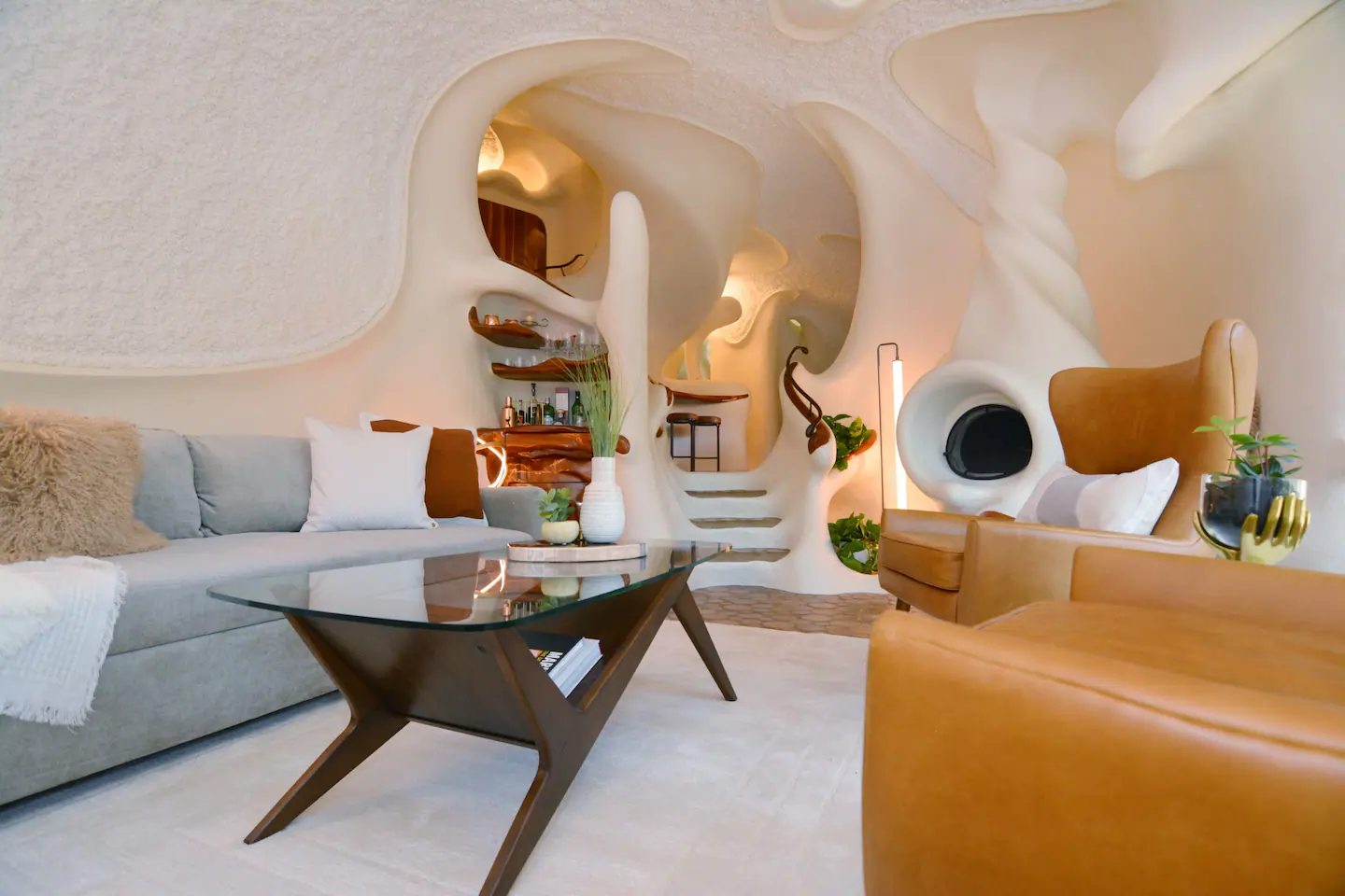 A cozy and warm living room with a view