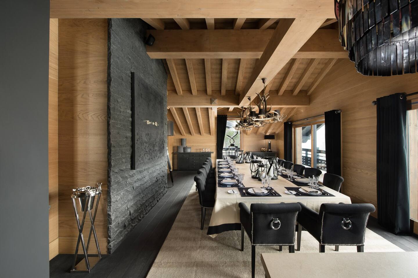 Elegant dining room with contemporary flair, ideal for shared meals.