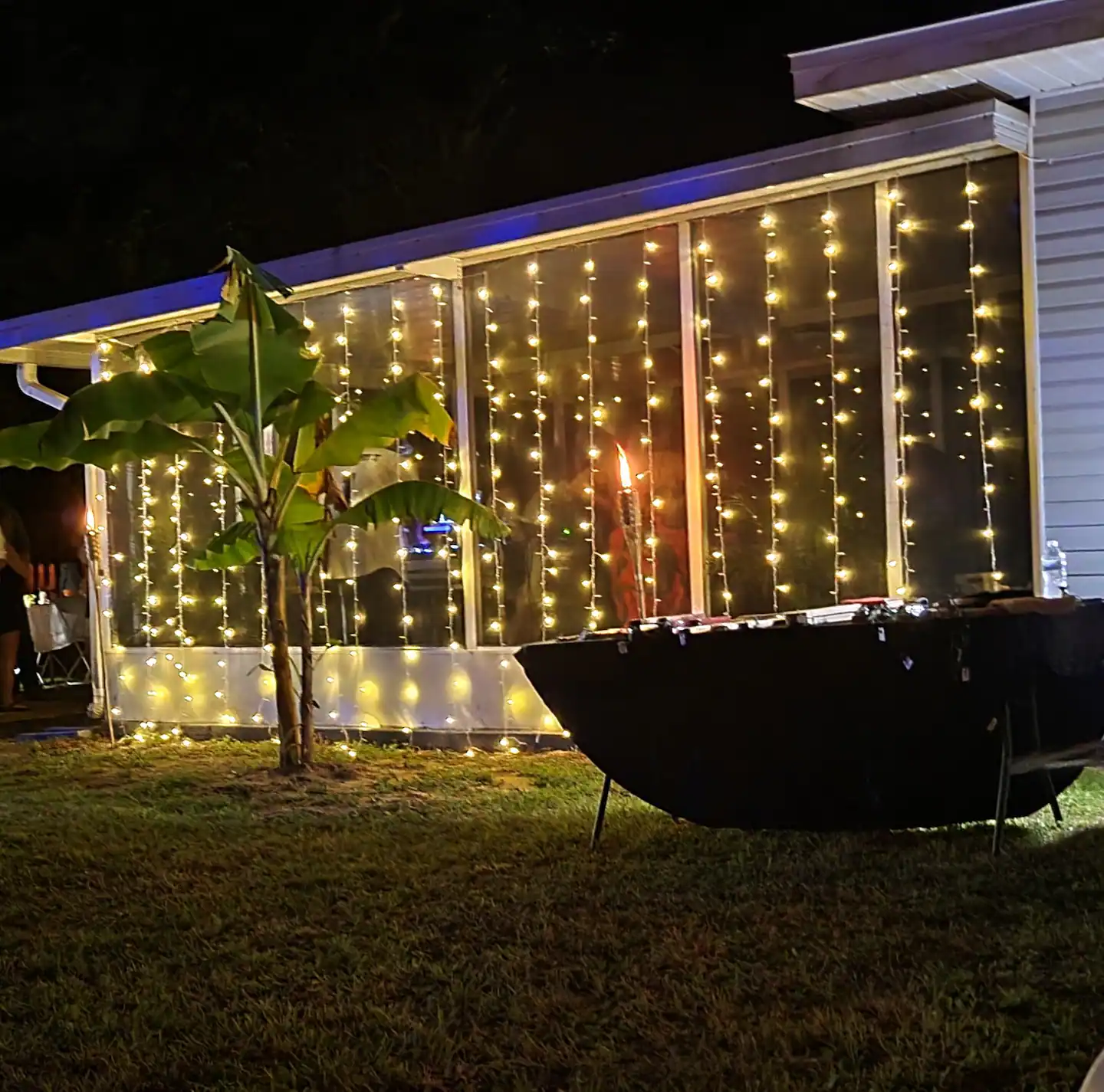 Outdoor seating in the backyard.
