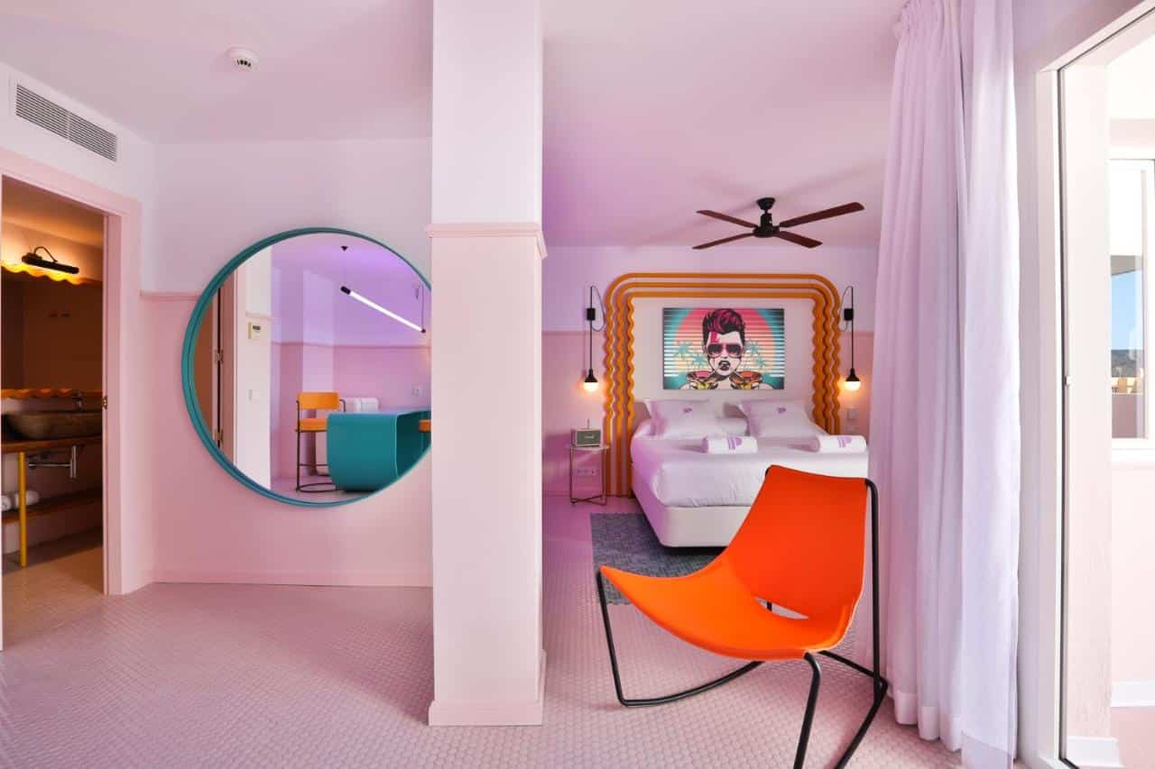 Featuring bright 70's-style furniture, each suite comes with a Smeg fridge and Marshall speakers.