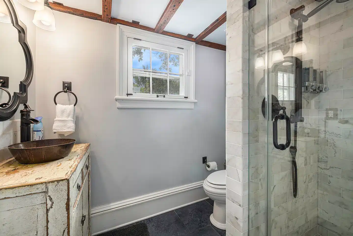 First floor full bathroom with a walk in shower