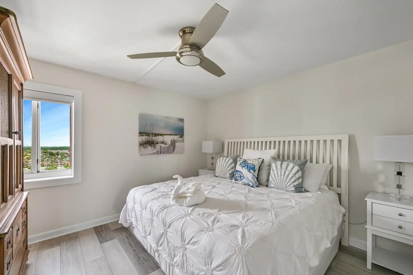 Master bedroom is so exquisite with amazing chandelier included.